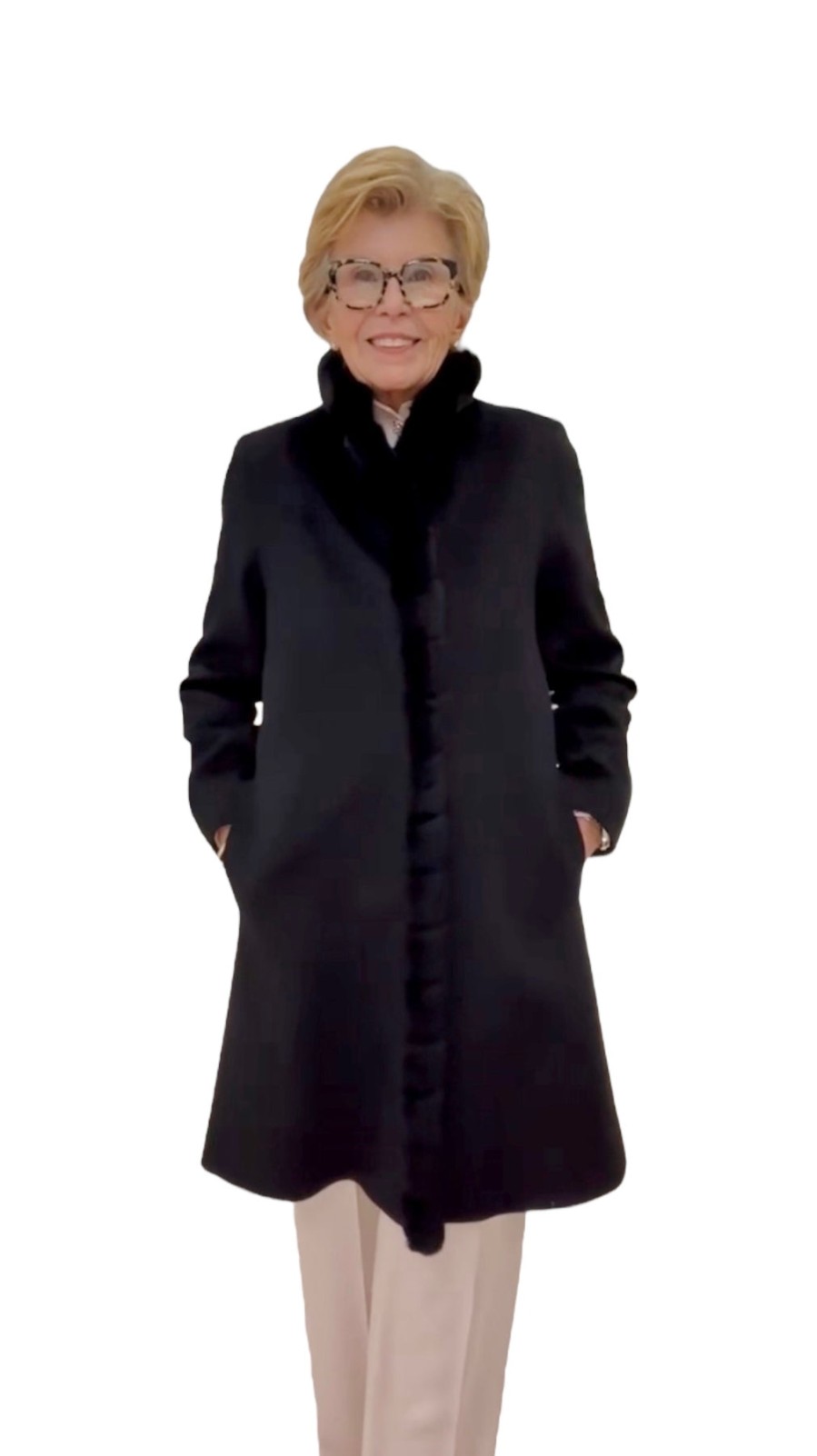 Fleurette Cappotto In Lana Con Finiture In Coniglio Rex Nero Giacche