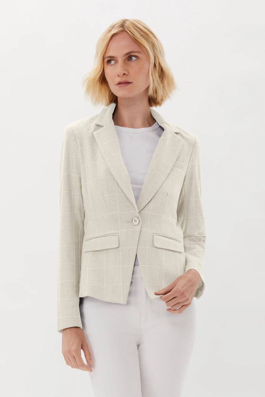 Ecru Blazer A Un Bottone Con Ricamo In Sabbia/Bianco Giacche