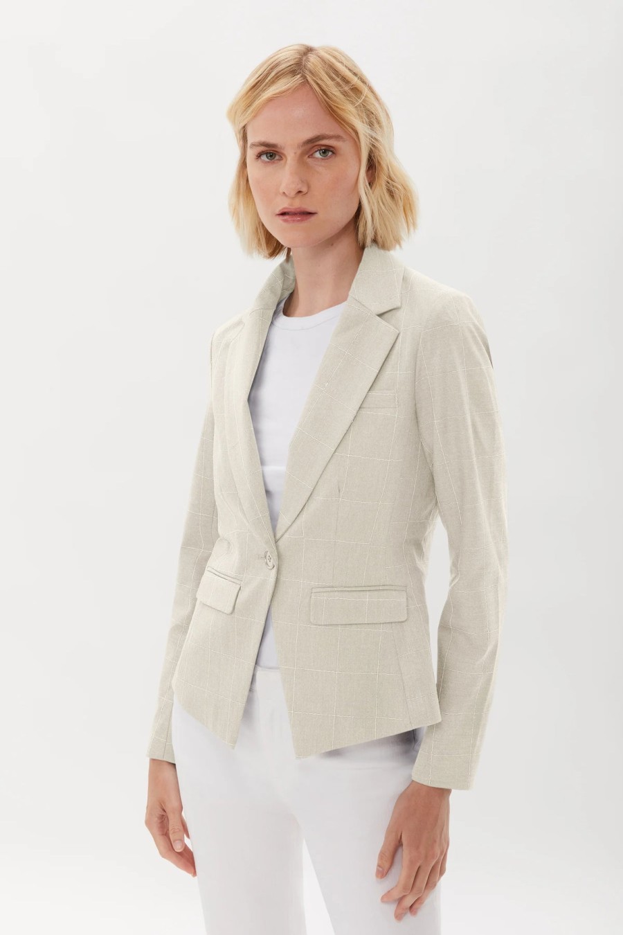 Ecru Blazer A Un Bottone Con Ricamo In Sabbia/Bianco Giacche