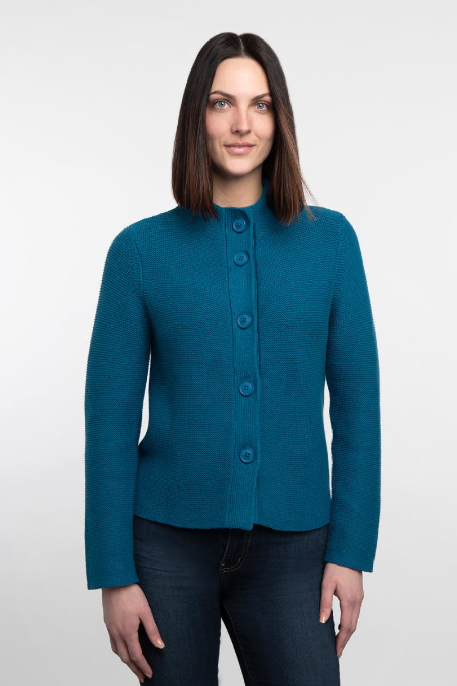 Kinross Cashmere Cardigan Finto Con Bottoni - Oceano Giacche