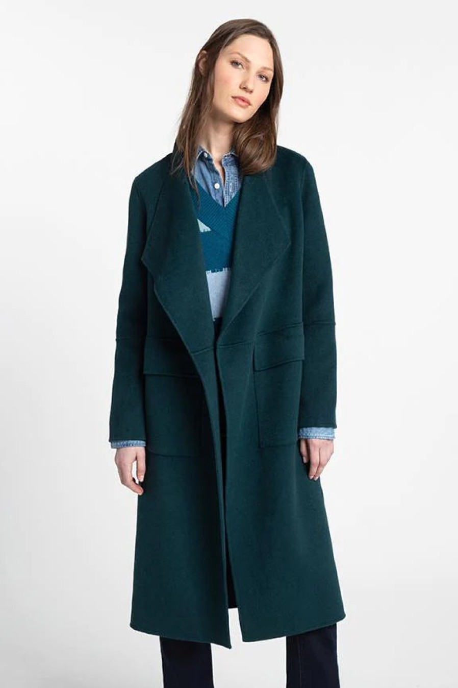 Kinross Cashmere Cappotto Lungo Con Drappeggio Sul Davanti - Seapine Giacche