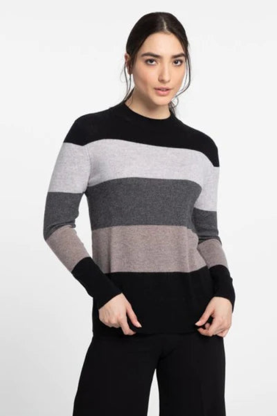 Kinross Cashmere Girocollo A Righe Larghe - Seal/Multi Cime