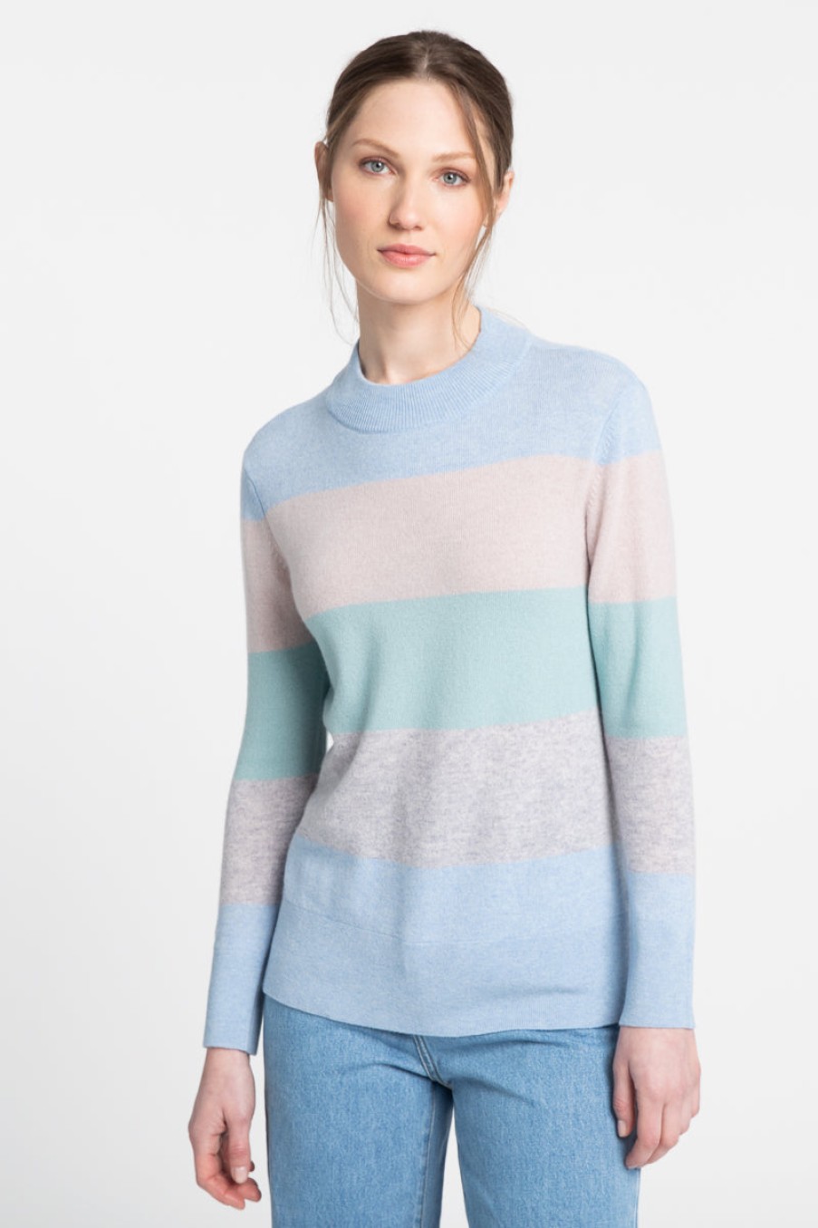 Kinross Cashmere Girocollo A Righe Larghe - Seal/Multi Cime