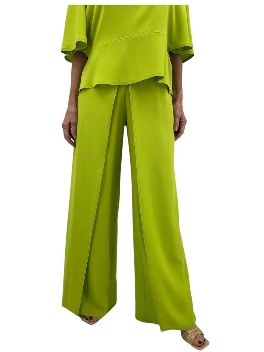 Tom e Linda Platt Pantaloni Skant In Crepe Opaco Color Lime Pantaloni