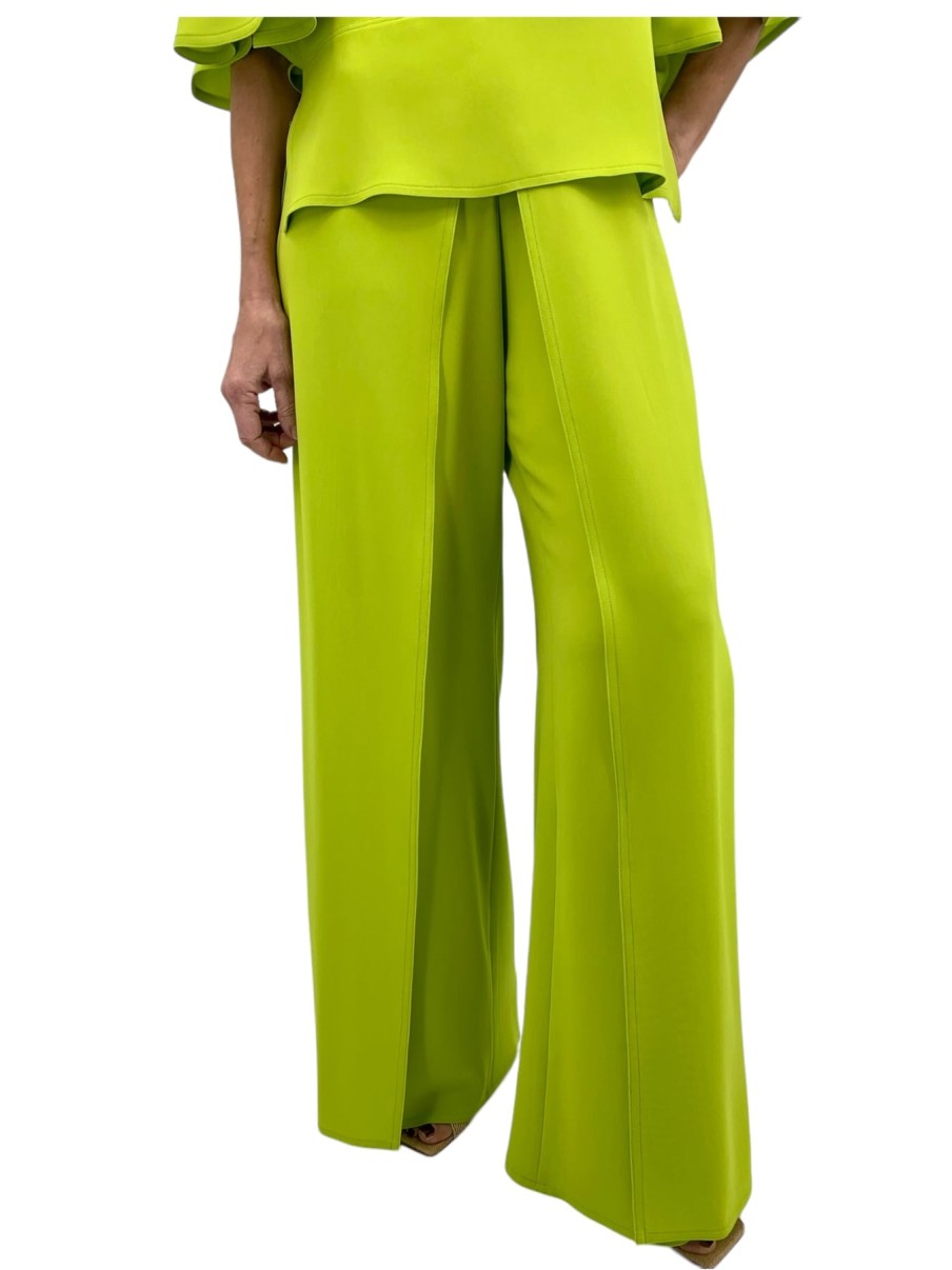 Tom e Linda Platt Pantaloni Skant In Crepe Opaco Color Lime Pantaloni