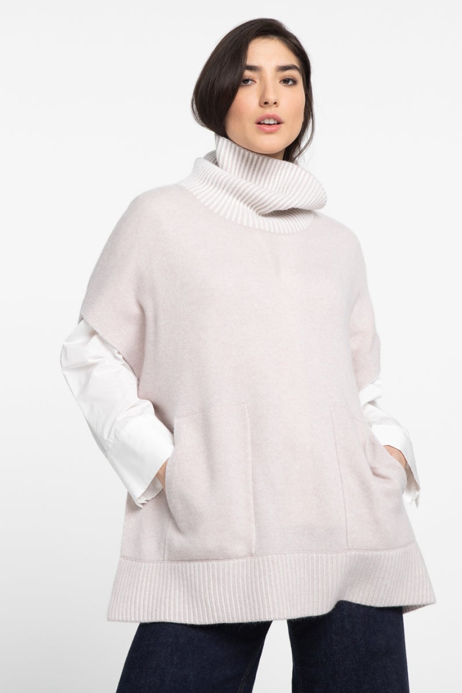 Kinross Cashmere Popover Con Bordi A Coste Intrecciate - Duna/Perla Cime