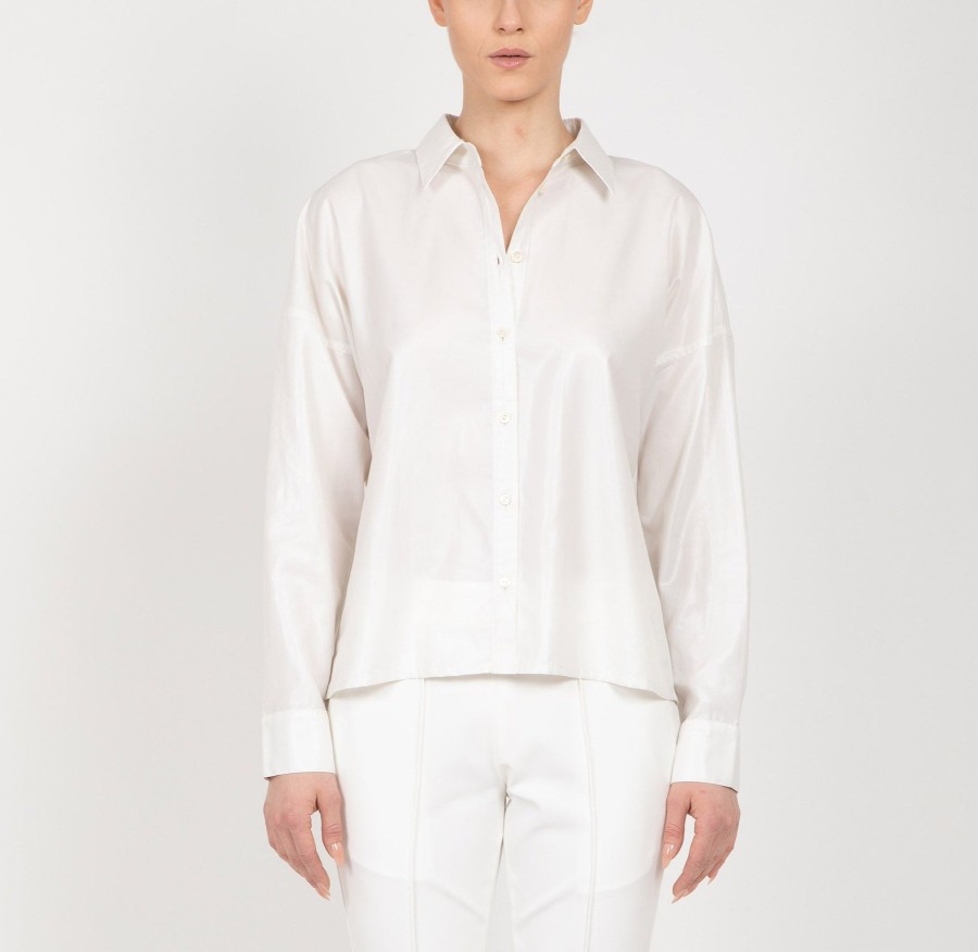 Hilton Hollis Camicia In Organza Smaltata Color Crema Cime