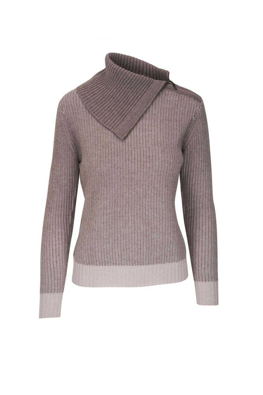 Kinross Cashmere Collo A T Con Colletto Con Zip Intrecciata - Seal/Dune Cime