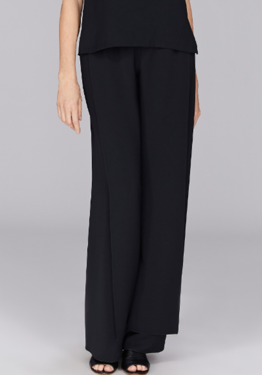 Emmelle Pantaloni Elastici In Crepe Lucente In Nero Pantaloni