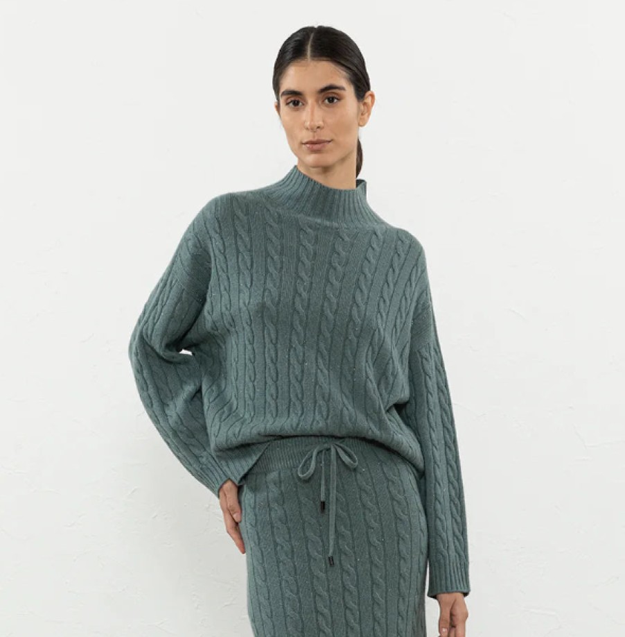 Peserico Maglione Tricot Lana Seta Cashmere Filato - Gea Azzurro Cime