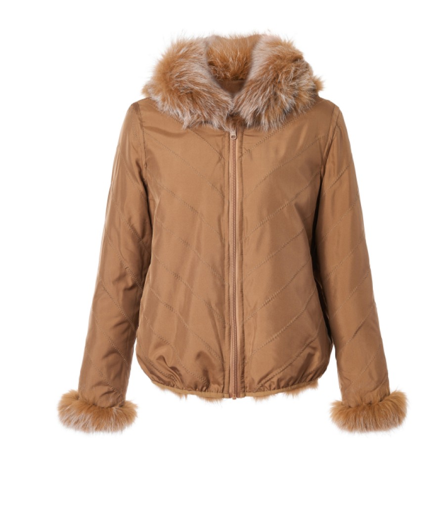 Diomi Bomber Reversibile Con Cappuccio Color Cammello Giacche