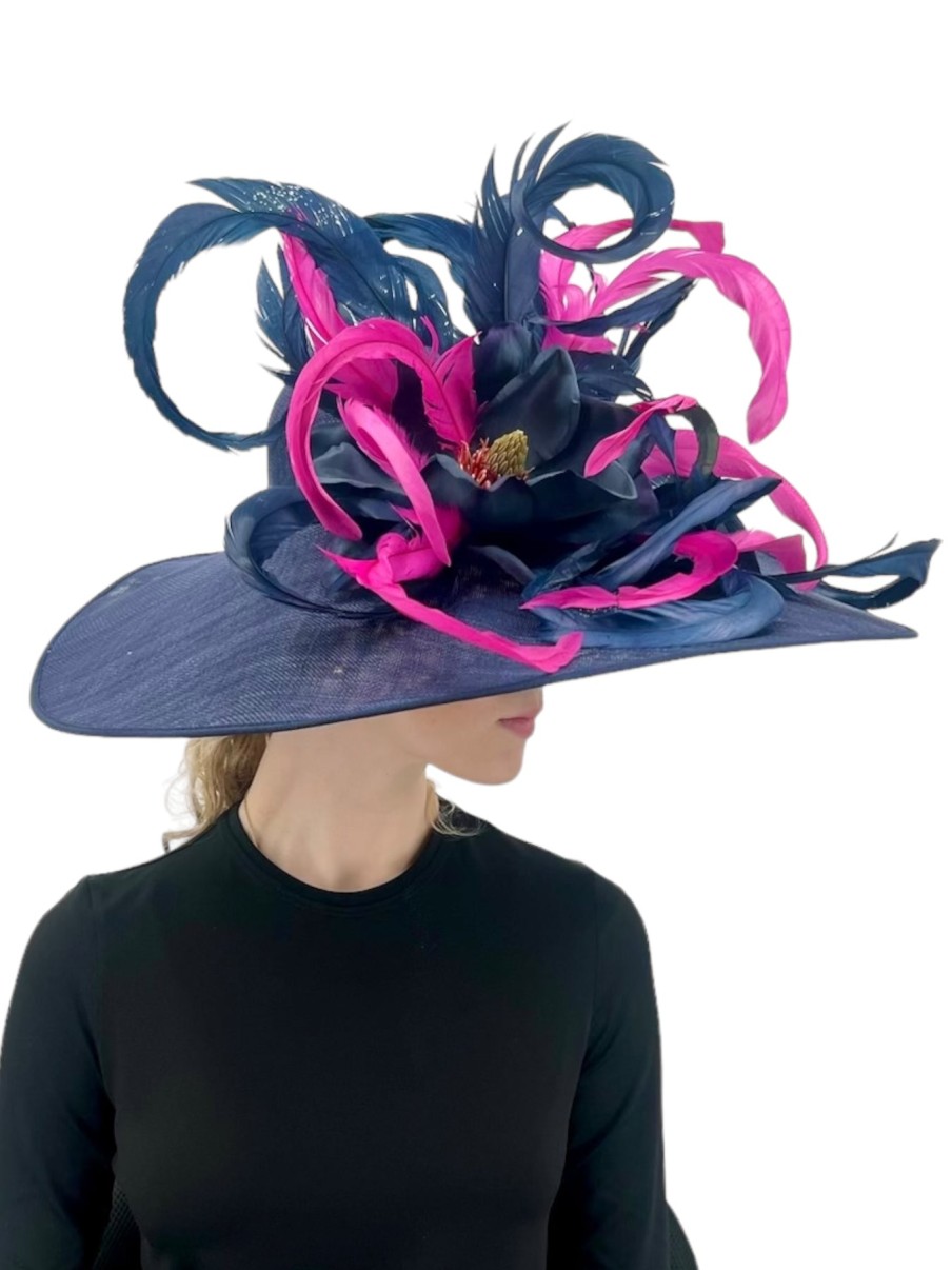 Cappelli di Katie Fascinator Blu Scuro A Tesa Larga Accessori