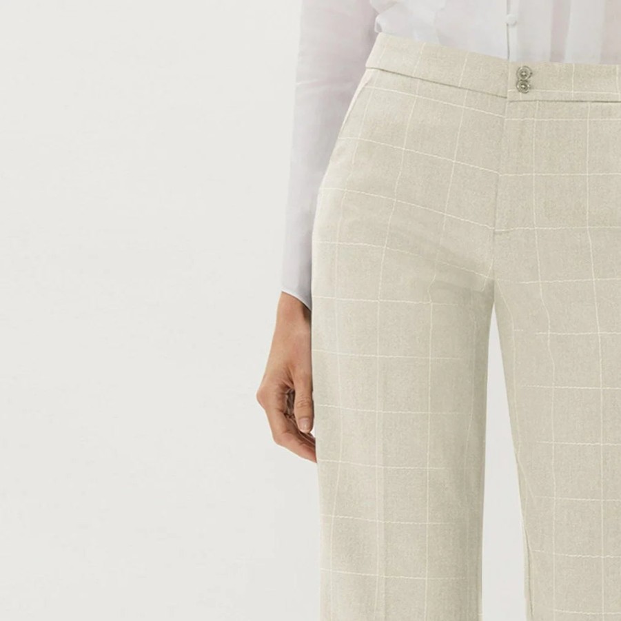 Ecru Pantaloni Ricamati York A Gamba Larga In Sabbia/Bianco Pantaloni