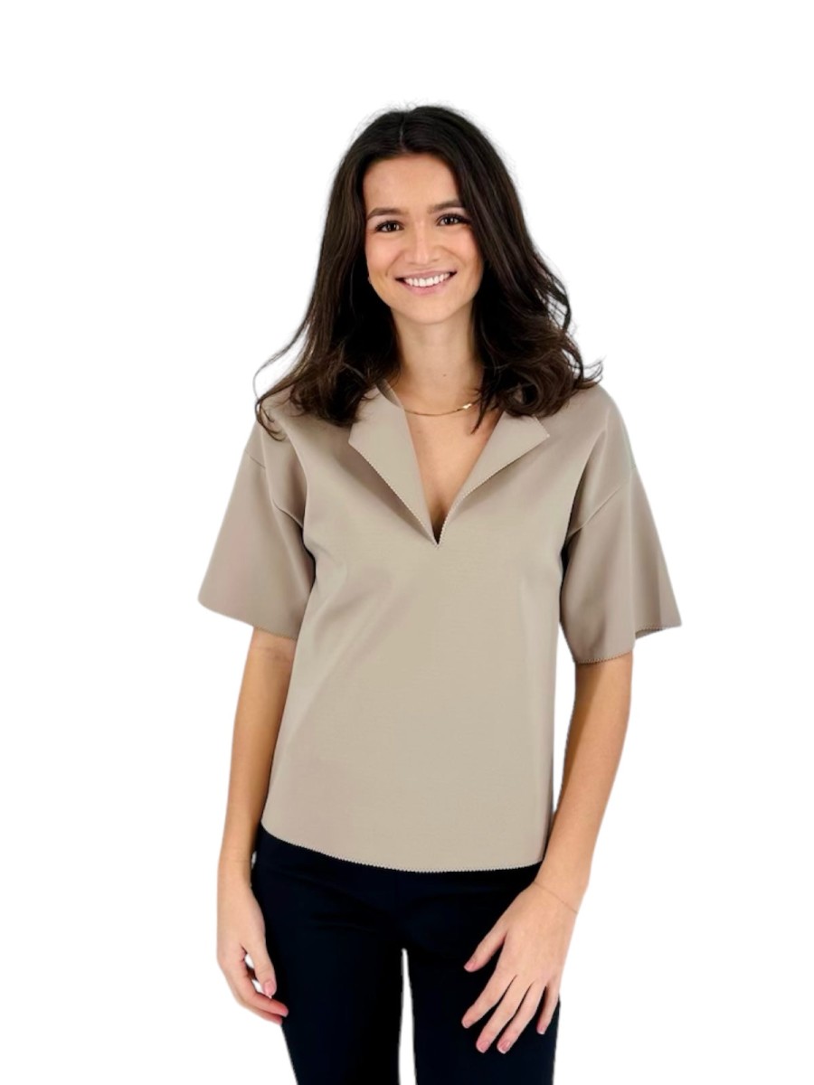 Shan Top Con Colletto A Revers Color Sahara Cime