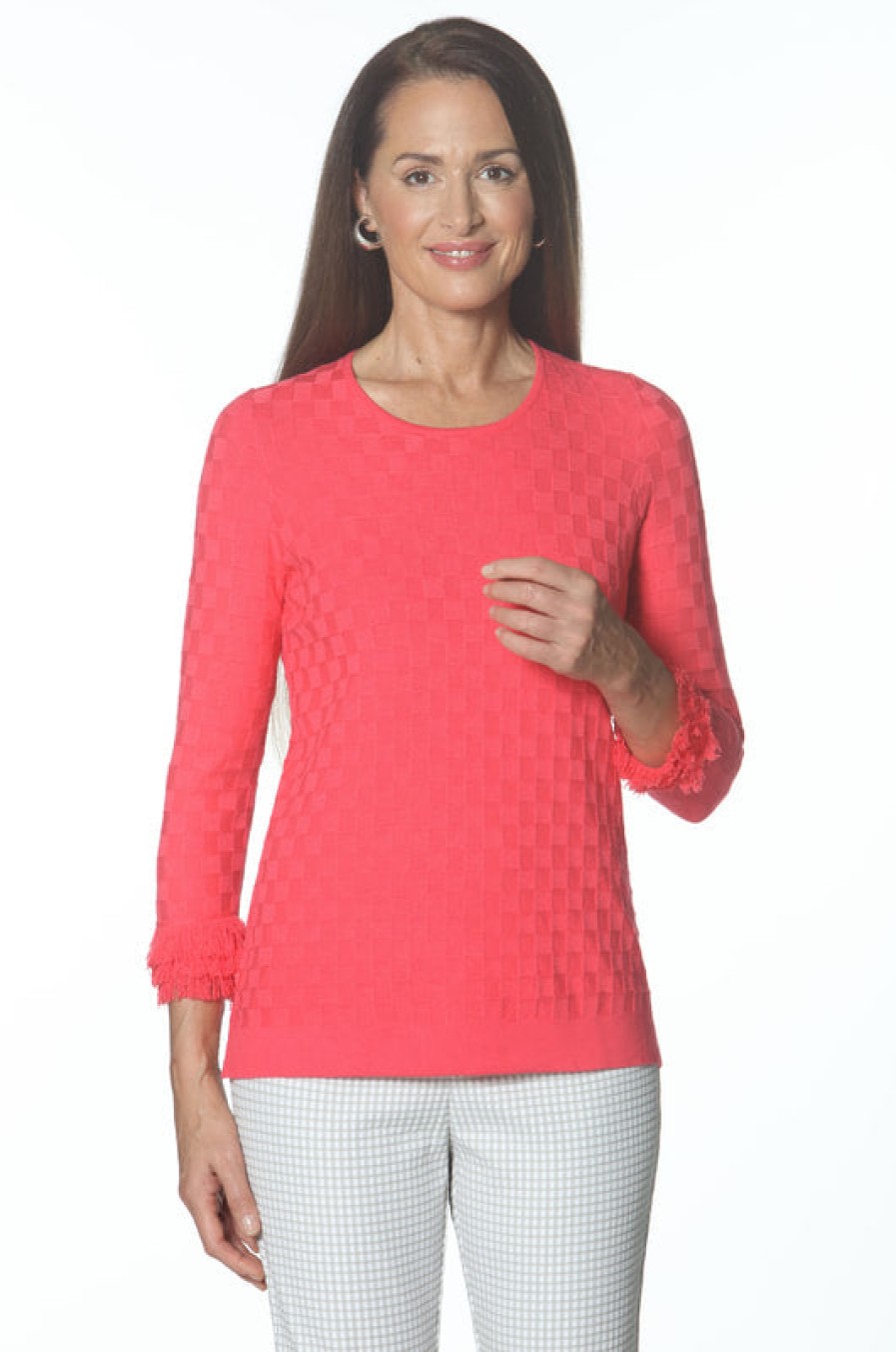 J'envie Top In Tessuto Intrecciato Con Orlo Con Frange In Rosso Cime