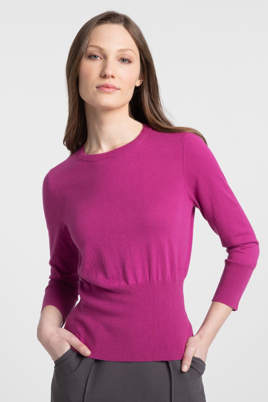 Kinross Cashmere Ciao Rib Crew - Rosebud Cime