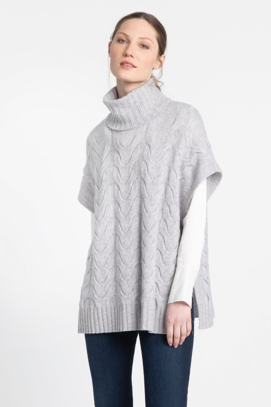 Kinross Cashmere Popover Con Cappuccio Per Cavi Luxe - Argento Cime