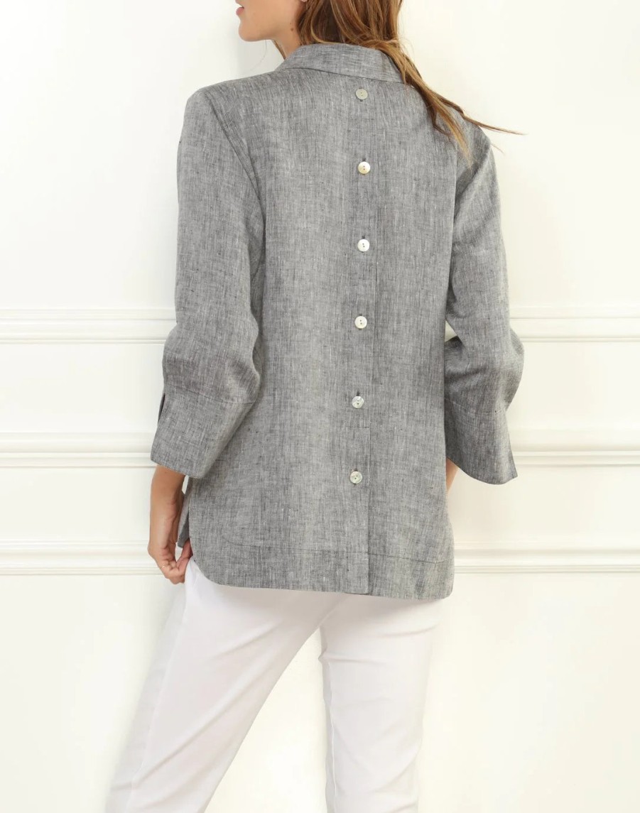 Hinson Wu Top In Lino Aileen Luxe Con Maniche A 3/4 - Grigio Cime