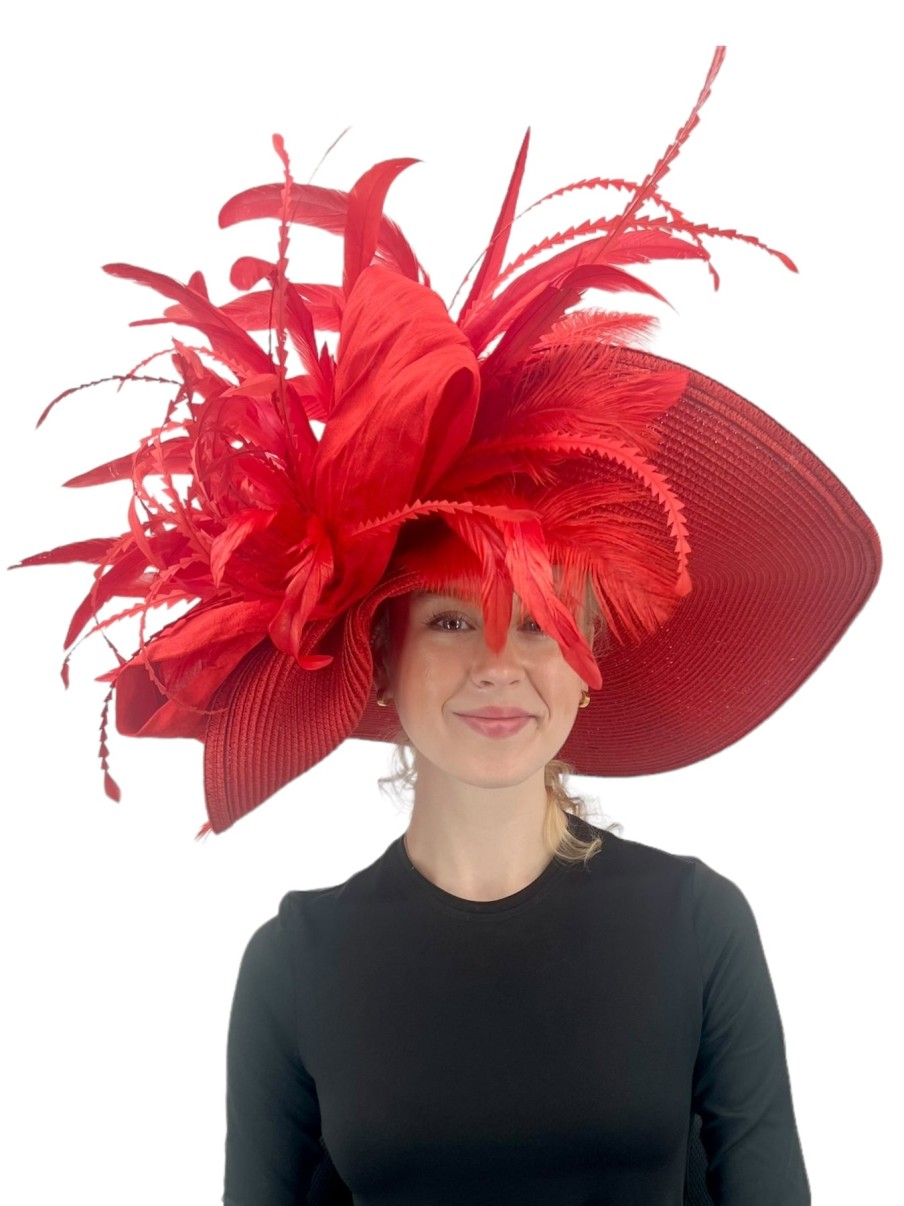 Cappelli di Katie Cappello Derby Di Paglia Grande In Rosso Accessori