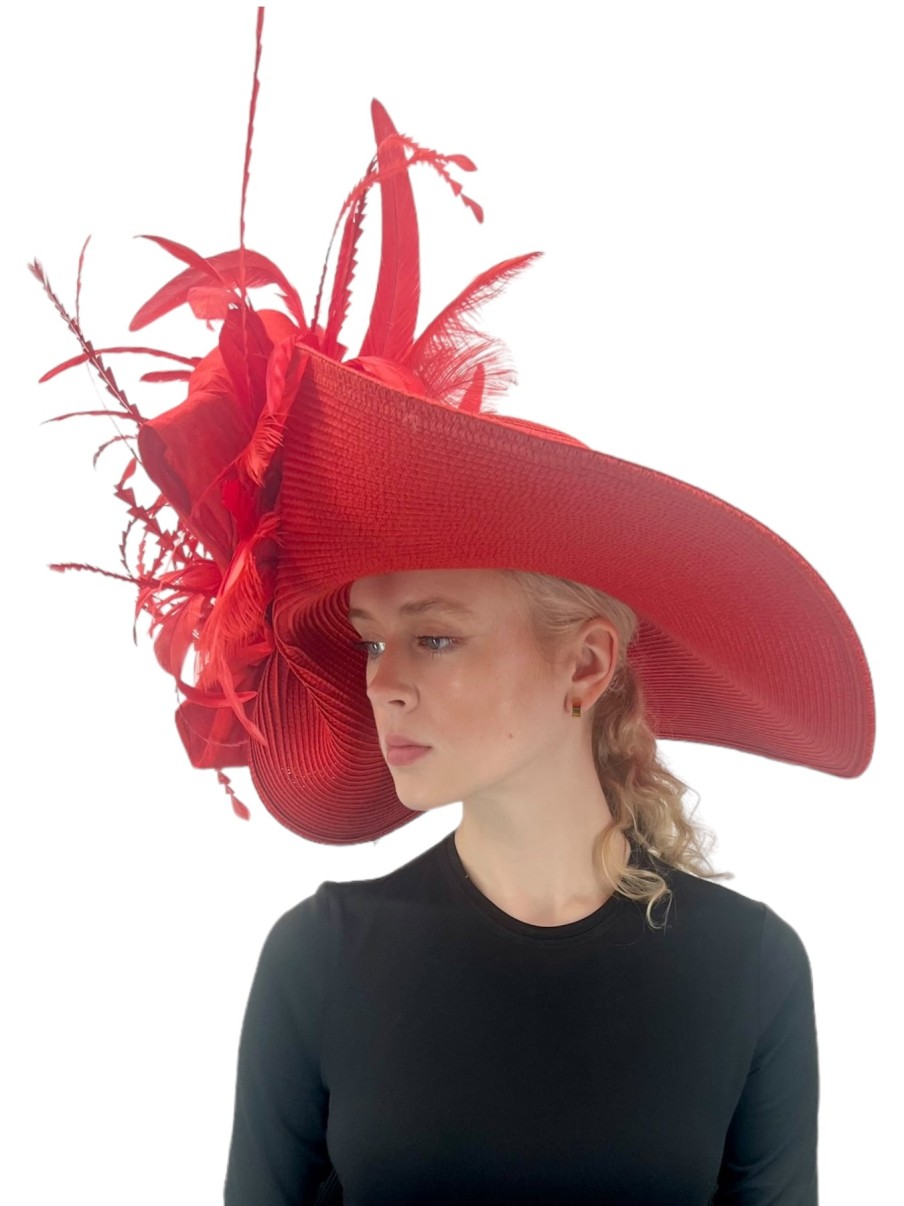 Cappelli di Katie Cappello Derby Di Paglia Grande In Rosso Accessori