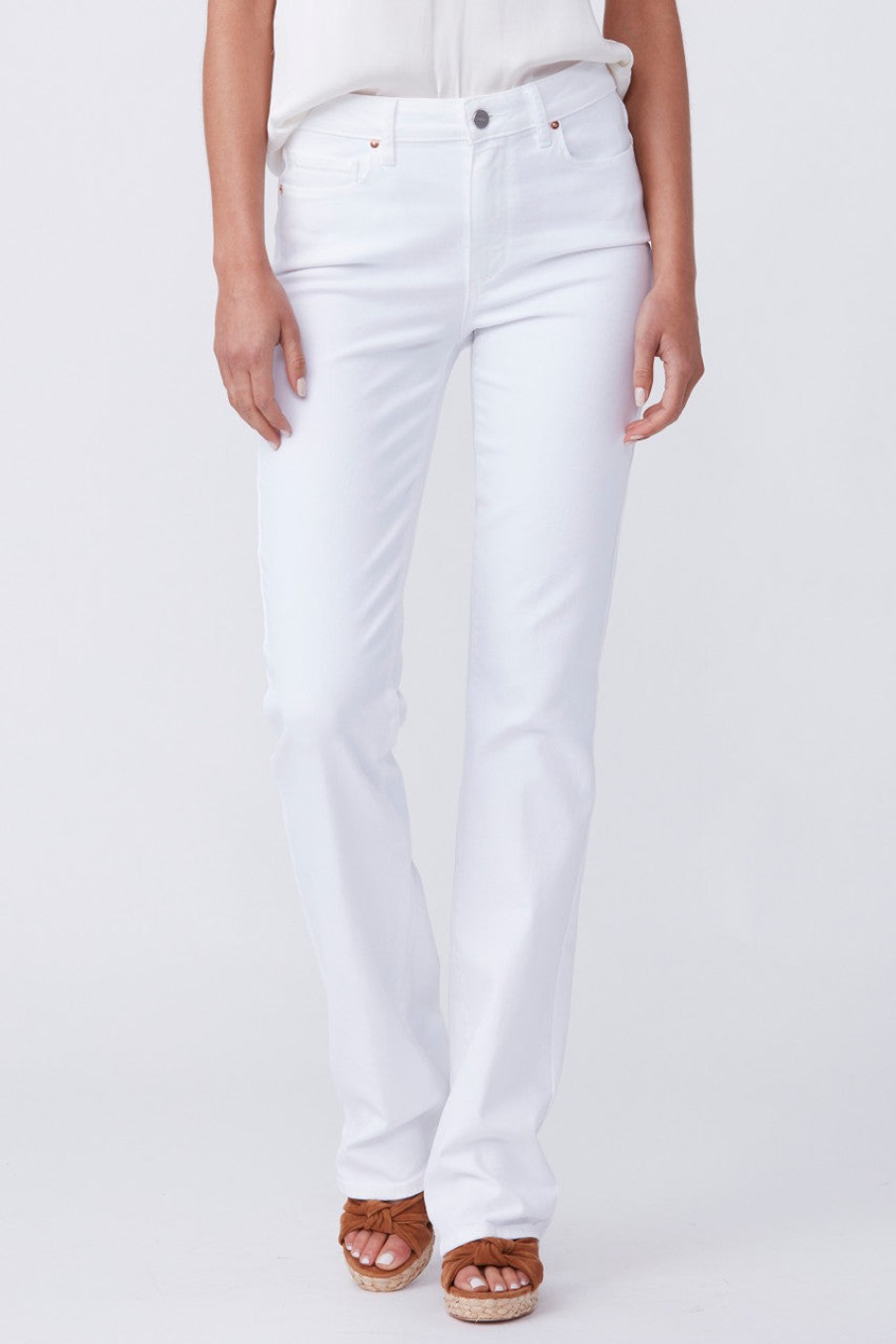 Paige Stivale Slim Manhattan A Vita Alta 32" In Bianco Frizzante Pantaloni