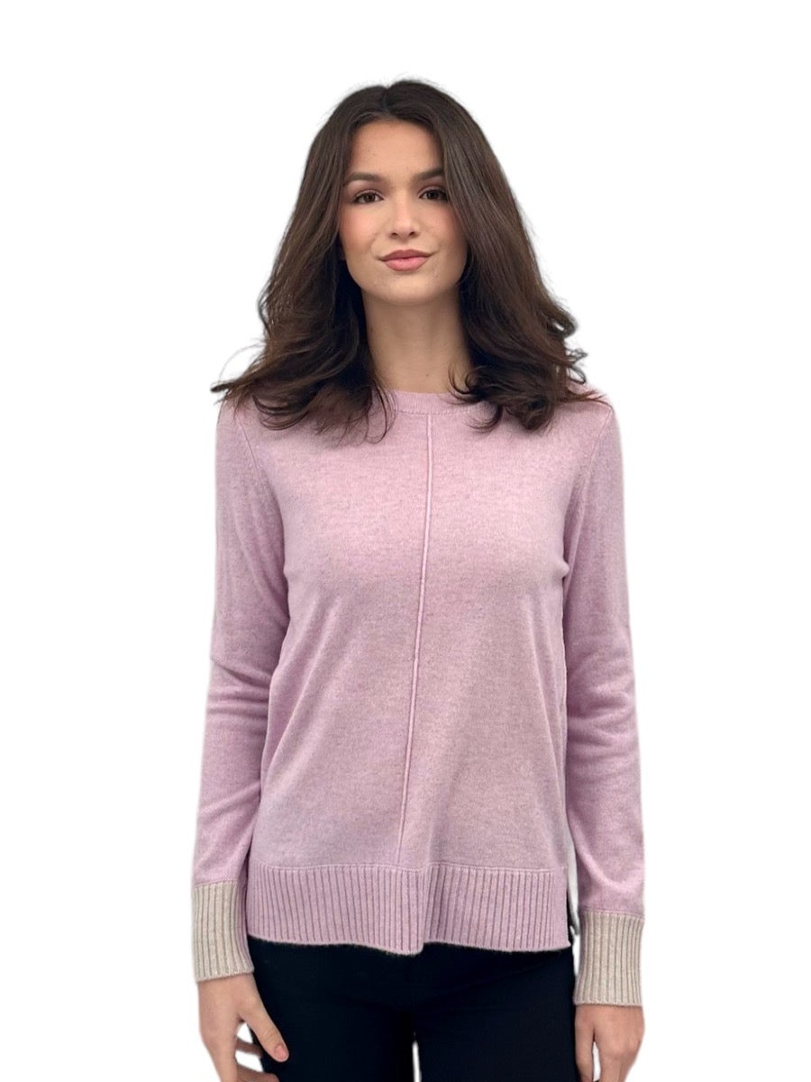 Kinross Cashmere Girocollo Con Finiture A Contrasto In Orchidea/Betulla Cime