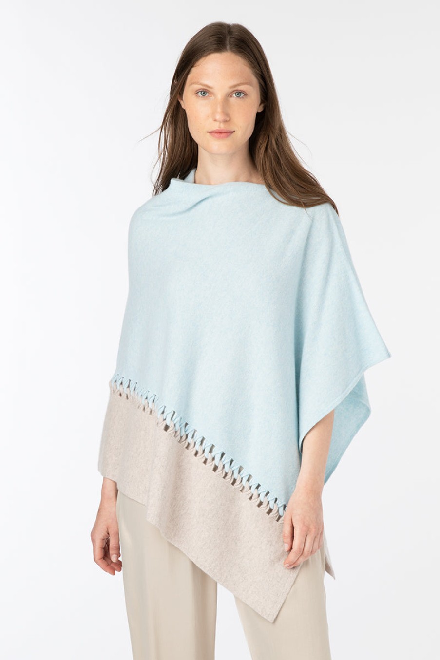 Kinross Cashmere Poncho Con Punto Twist - Pietra Di Luna/Agata Cime