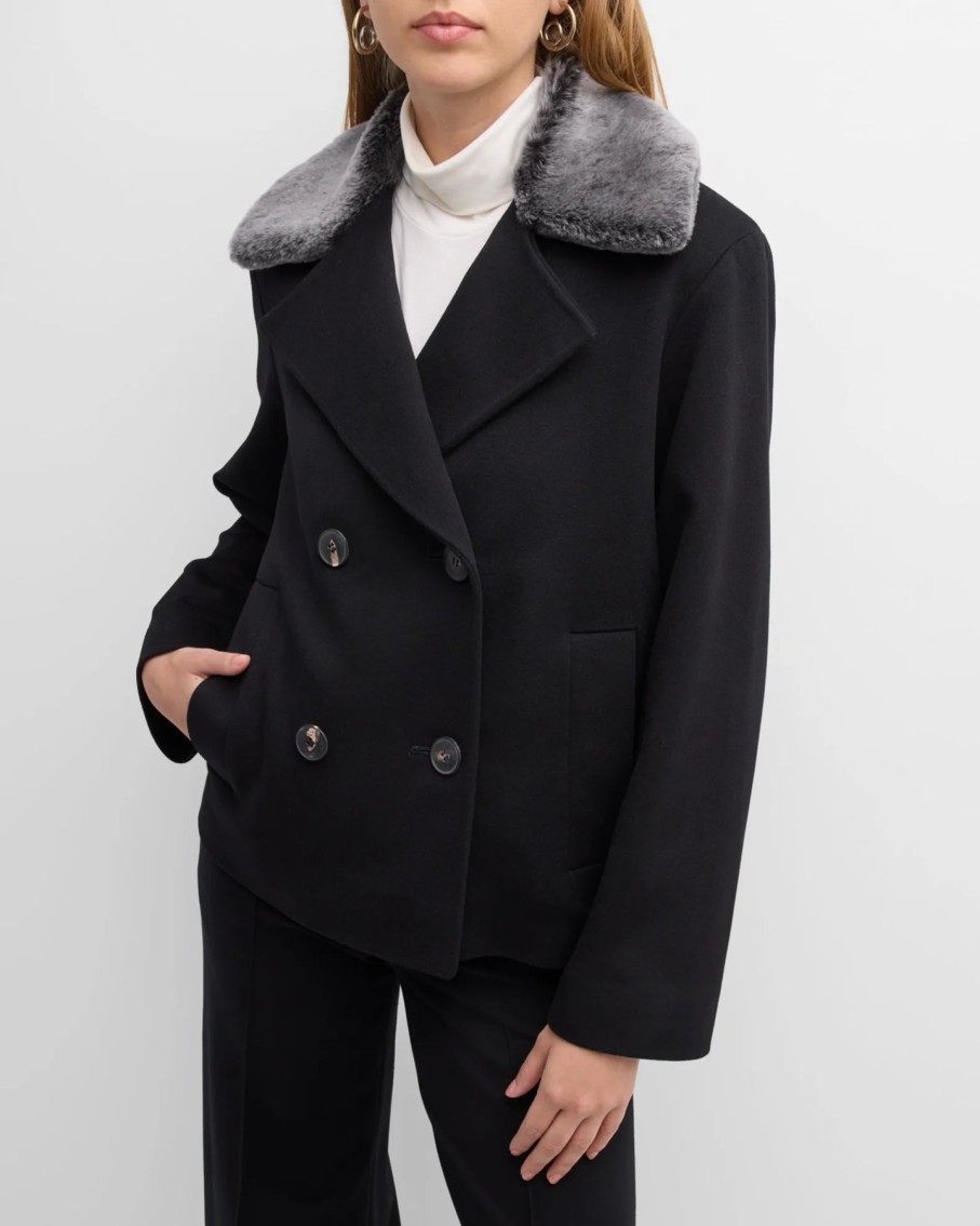 Fleurette Caban Con Colletto In Shearling Merino In Nero Giacche