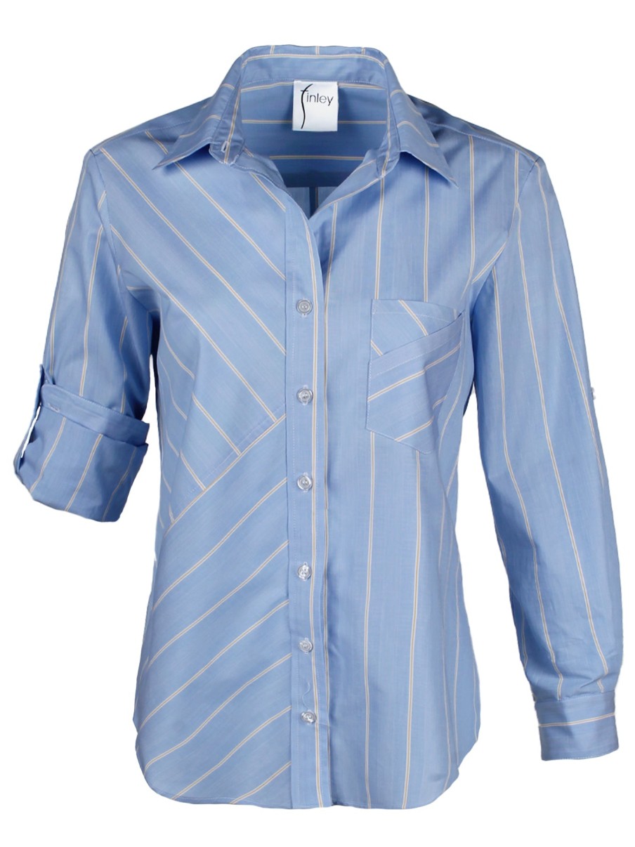 Finley Camicia Tiegan Da Uomo A Righe - Blu/Giallo/Bianco Cime