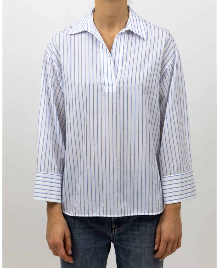 Peserico Camicia A Righe Bianche E Blu Inchiostro Cime