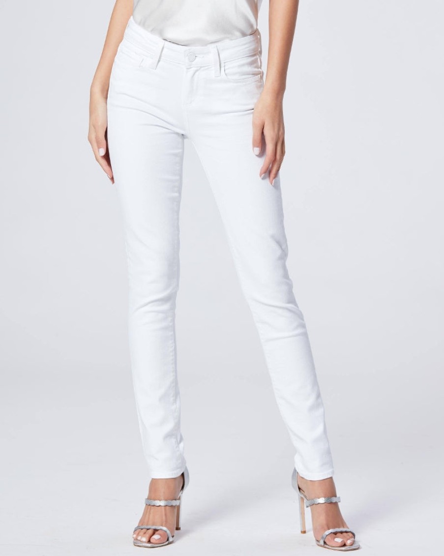 Paige Skyline Skinny Alla Caviglia A Vita Media In Bianco Frizzante Pantaloni