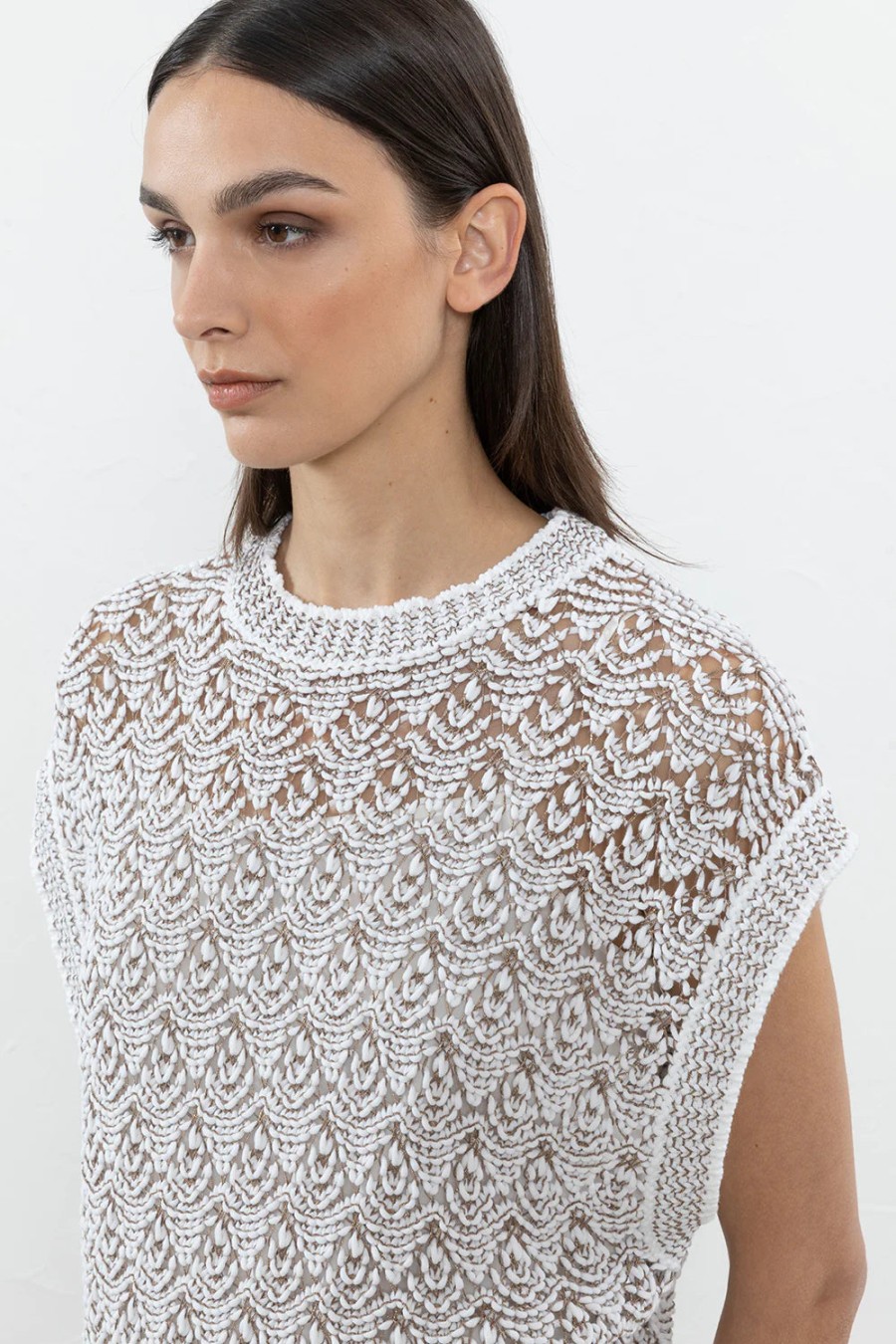 Peserico Top In Nastro Di Cordonetto Di Cotone Lurex Cime