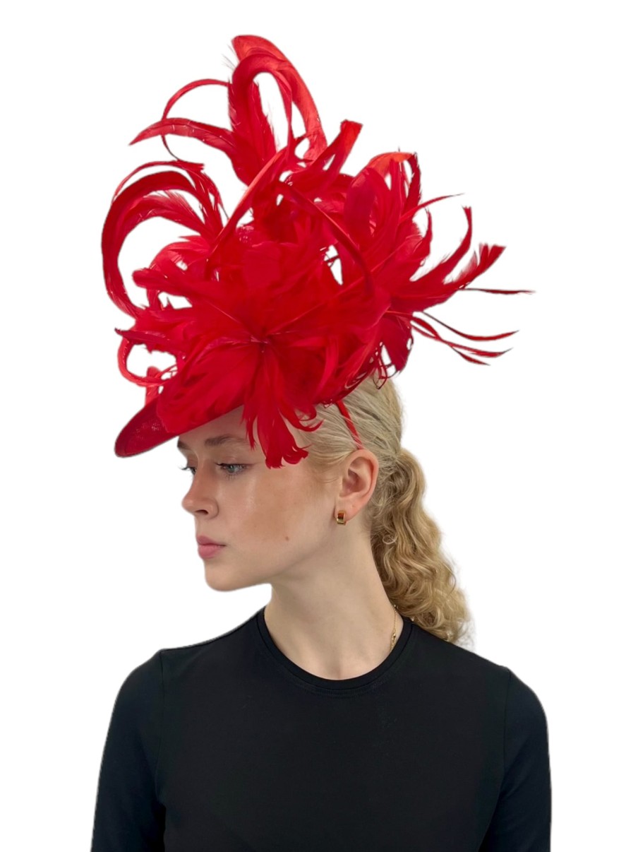 Cappelli di Katie Fascinator Per Capelli Con Fascia Rossa A Disco Grande Accessori