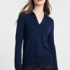 Kinross Cashmere Polo Con Collo Diviso - Blu Marino Cime