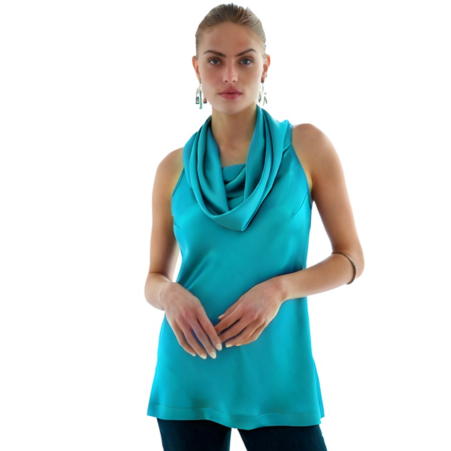 Finley Top Con Collo Ad Anello In Raso Martellato Color Verde Acqua Cime