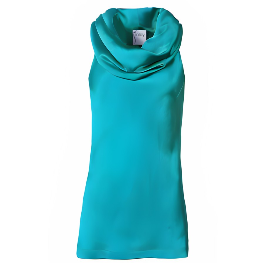 Finley Top Con Collo Ad Anello In Raso Martellato Color Verde Acqua Cime