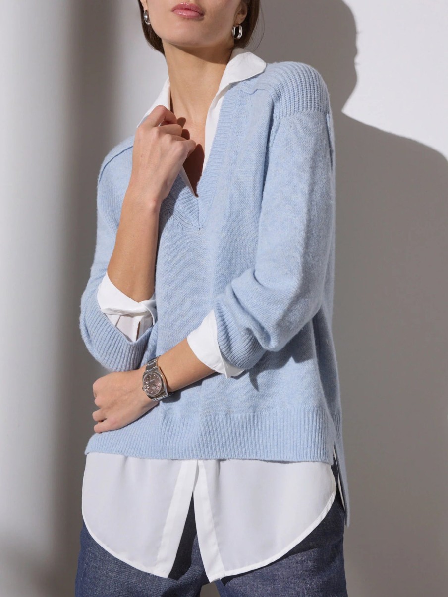 Brochu Walker Pullover A Strati Con Scollo A V In Blu Cielo Melange Cime