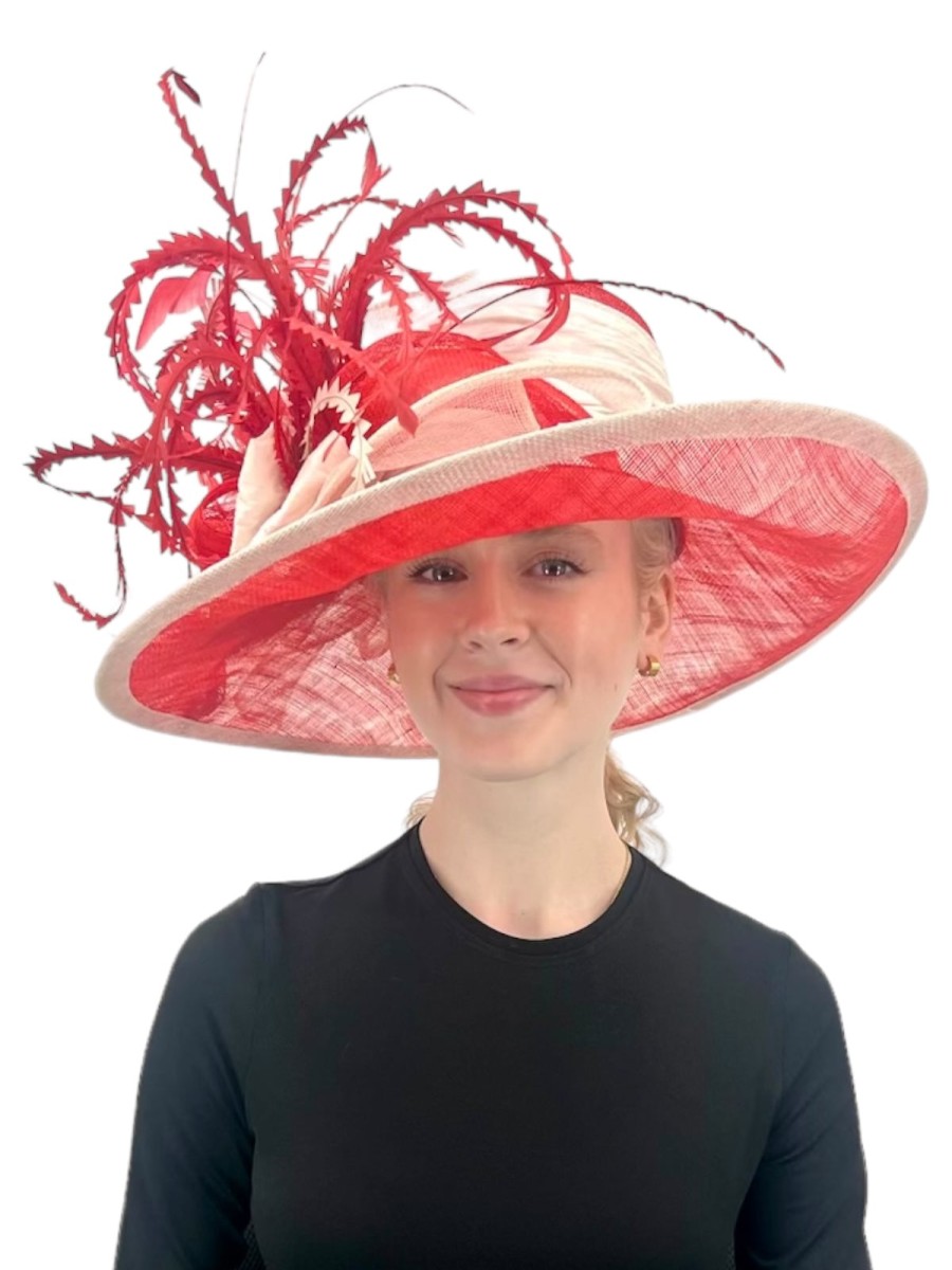 Cappelli di Katie Cappello Rosso Con Finiture Bianche Accessori