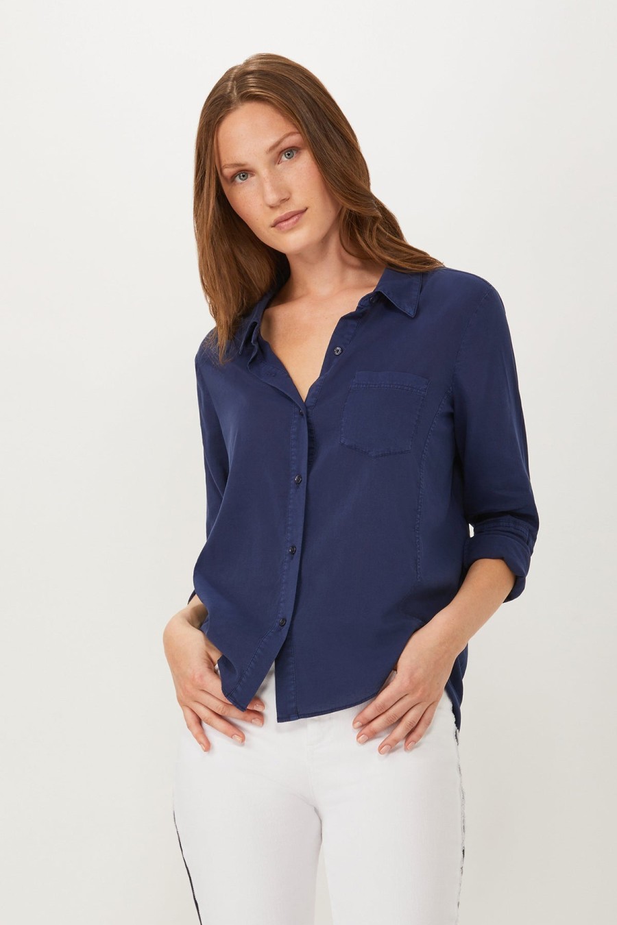 Ecru Camicia Classica Hepburn In Blu Scuro Cime